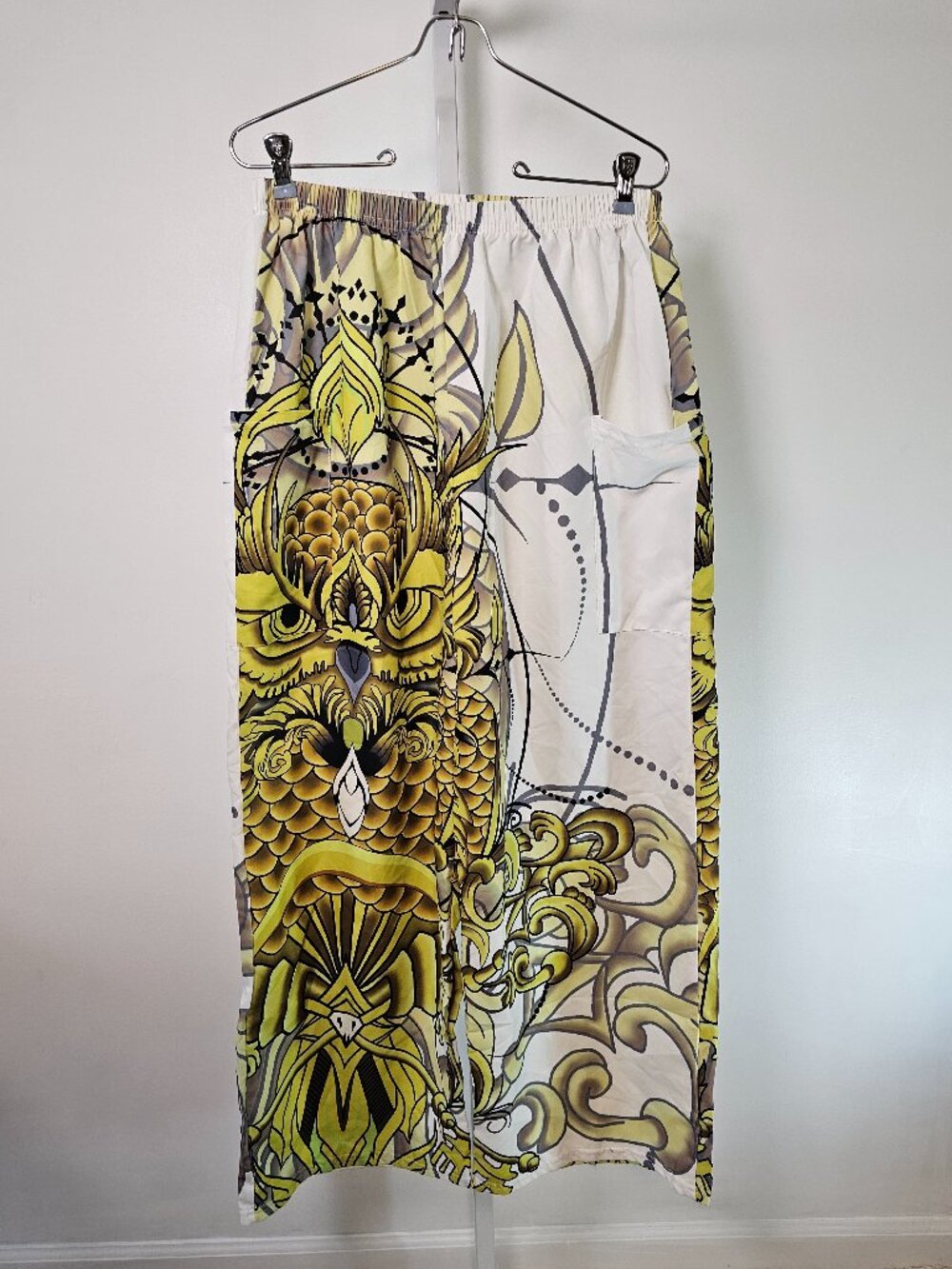 Unbranded Dragon Pants Gold White Streetwear Grunge Wide Leg Lounge M